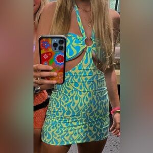 Forever 21 blue/yellow flame dress